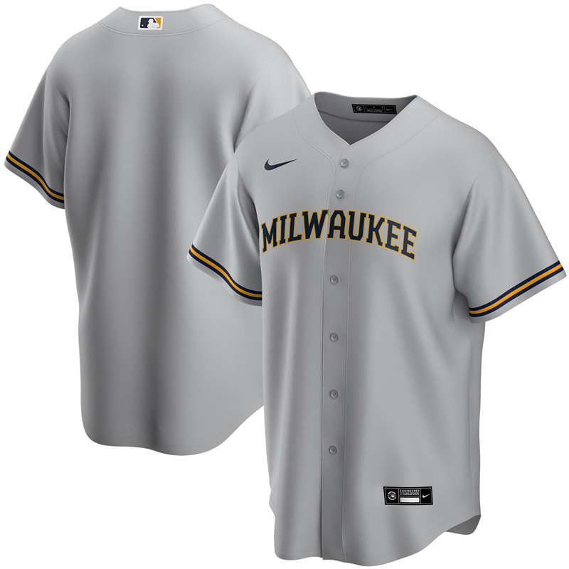 2020 MLB Youth Milwaukee Brewers Nike Gray Road 2020 Replica Team Jersey 1->youth mlb jersey->Youth Jersey